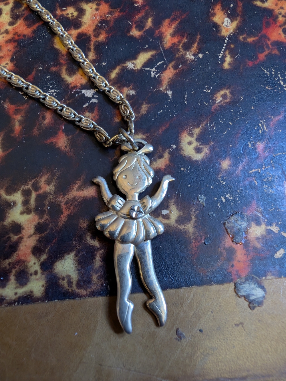 Vintage Avon, Kids Silver Ballerina Pendant Necklace 16 Inch Chain